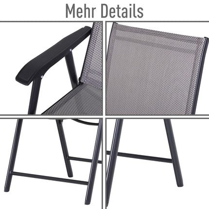 Camping-Klappstühle 2er-Set, Metall, Armlehnen, grau