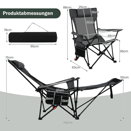 Campingstuhl mit verstellbarer Rückenlehne und Fußstütze