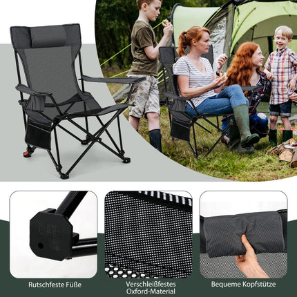 Campingstuhl mit verstellbarer Rückenlehne und Fußstütze