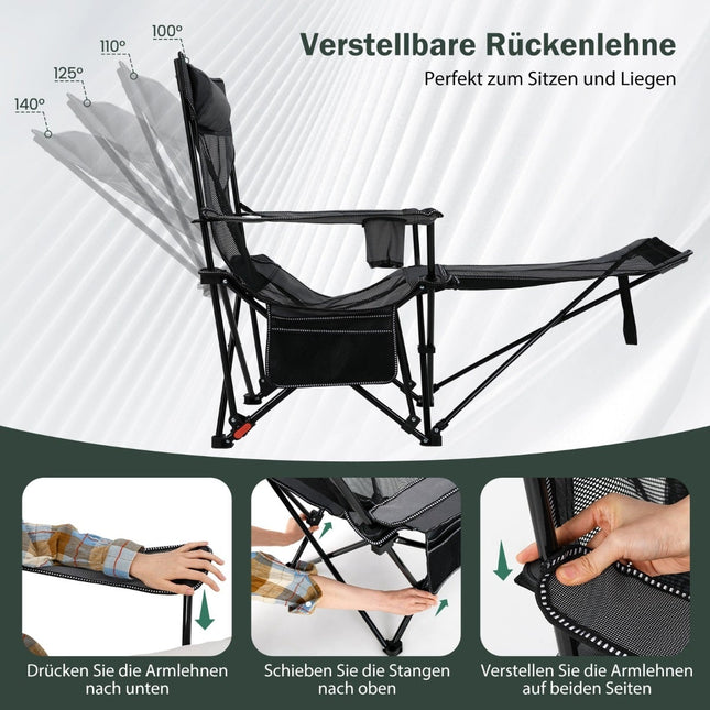 Campingstuhl mit verstellbarer Rückenlehne und Fußstütze