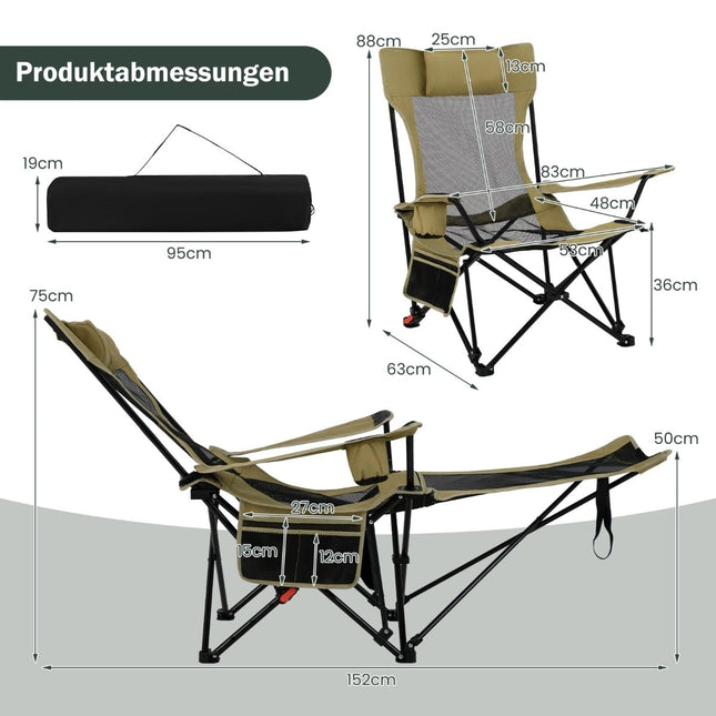 Campingstuhl mit verstellbarer Fußstütze & Rückenlehne, Khaki