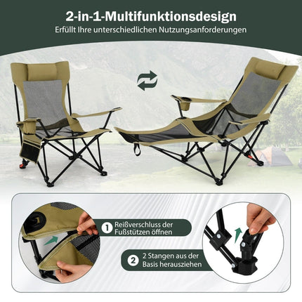 Campingstuhl mit verstellbarer Fußstütze & Rückenlehne, Khaki