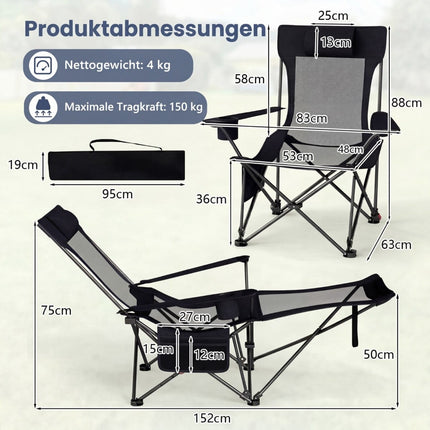 Campingstuhl mit verstellbarer Fußstütze und Rückenlehne
