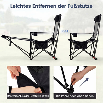 Campingstuhl mit verstellbarer Fußstütze und Rückenlehne