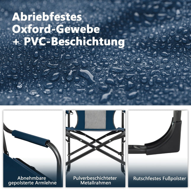 Kampeerstoel met bijzettafel, koeltas en opbergtas, 113 x 56 x 98 cm, blauw