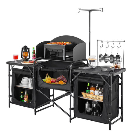 Camping Kitchen Table, Aluminum, 3 Cupboards, Bag