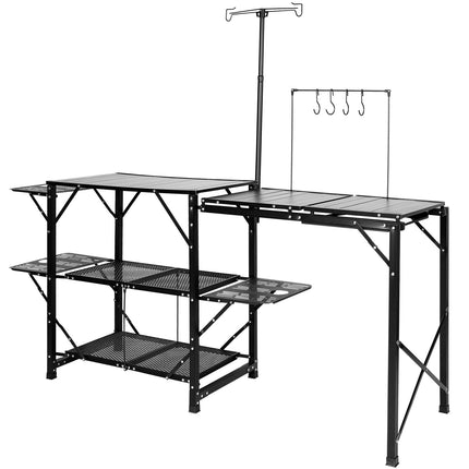 Camping Kitchen Table – Folding Aluminum, Sink, Shelves