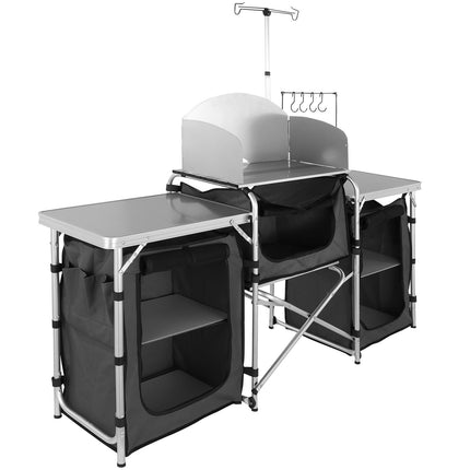 Camping Kitchen Table – Folding Cook Station, 3 Cabinets