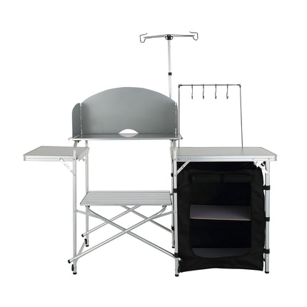 Camping Kitchen Table, Folding Cook Station, Cupboard, Windscreen