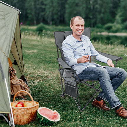 Kempingové křeslo – nastavitelná opěrka zad, odnímatelná podnožka, šedá