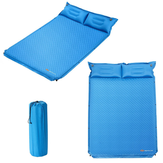 Kampeermat met kussen 2-persoons zelfopblazende kampeermat Kampeerslaapmat 187x131x4cm Blauw