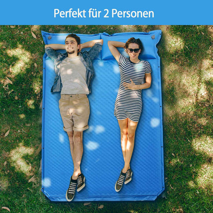 Camping Mat with Pillow 2 Person Self-Inflating Camping Mat Camping Sleeping Mat 187x131x4cm Blue