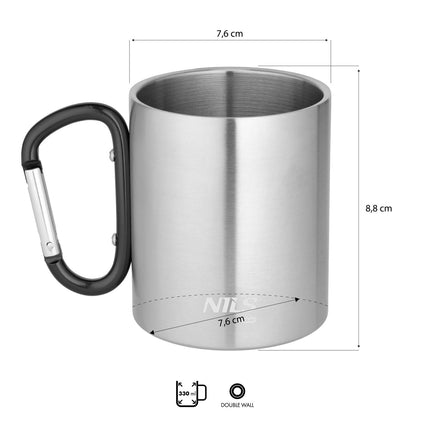 Campingbecher mit Karabiner, 300 ml Edelstahl