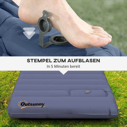 Matelas de camping gonflable hydrofuge avec pompe à pied et sac de transport, bleu, jusqu'à 80 kg