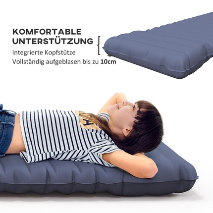 Matelas de camping gonflable hydrofuge avec pompe à pied et sac de transport, bleu, jusqu'à 80 kg