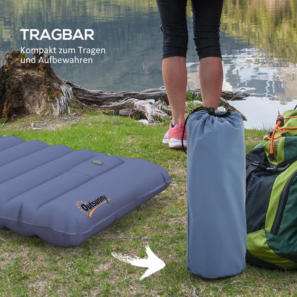 Matelas de camping gonflable hydrofuge avec pompe à pied et sac de transport, bleu, jusqu'à 80 kg