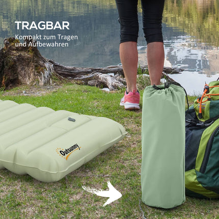 Wasserabweisende Camping-Luftmatratze mit Fußpumpe, grün