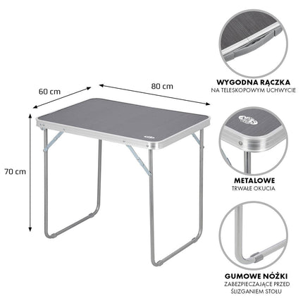Camping Table, Graphite, 80x60x70 cm, Foldable