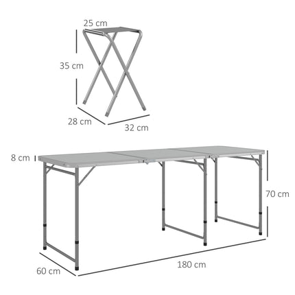 Folding aluminum camping table with 6 chairs, grey