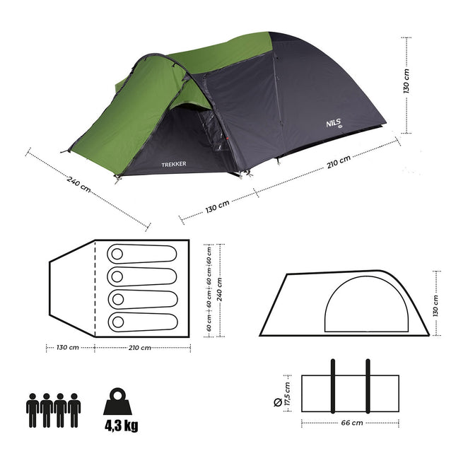 Kampeertent, 2-persoons, lichtgewicht, waterdicht