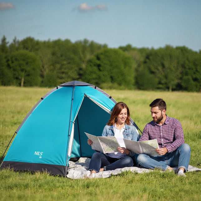 Kampeertent, 3-persoons, blauw, waterdicht
