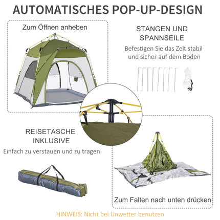 4-Personen-Zelt, leichter Aufbau, wetterfest, grün-grau