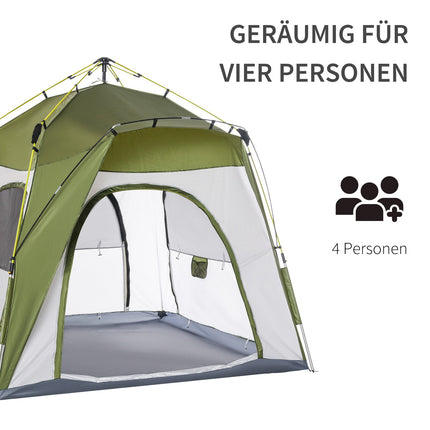4-Personen-Zelt, leichter Aufbau, wetterfest, grün-grau