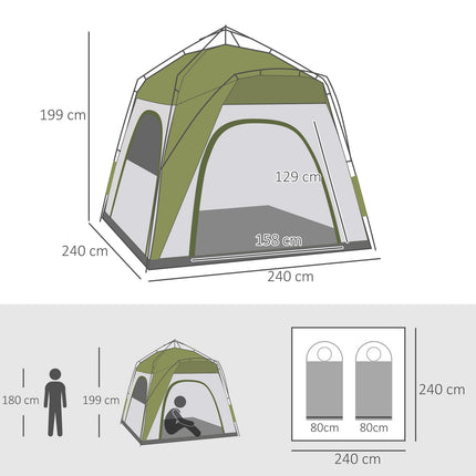 4-Personen-Zelt, leichter Aufbau, wetterfest, grün-grau