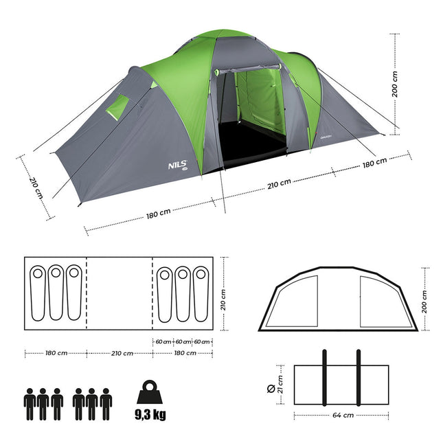 Kampeertent - 4 personen, waterdicht, eenvoudig op te zetten