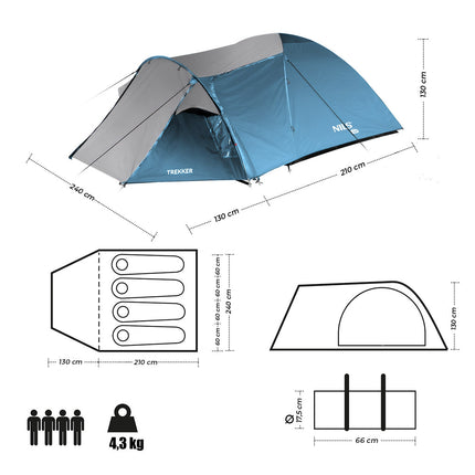 Camping Tent, Blue-Gray, 2-Person, Lightweight