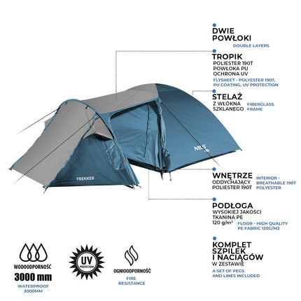Camping Tent, Blue-Gray, 2-Person, Lightweight