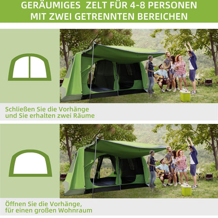 Familien-Kuppelzelt, 4-8 Personen, 2 Schlafkabinen