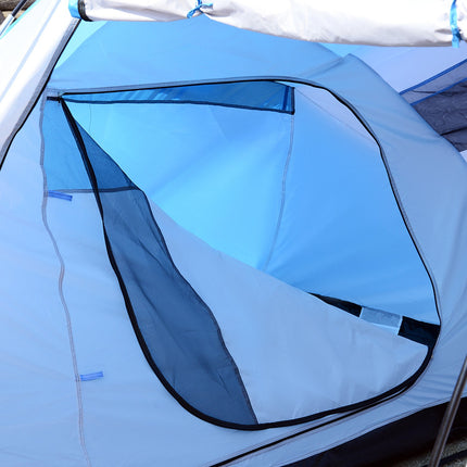 Tente de camping familiale tunnel avec 2 cabines de couchage pour 4 à 6 personnes, bleue (L 430 x l 240 x H 170 cm)