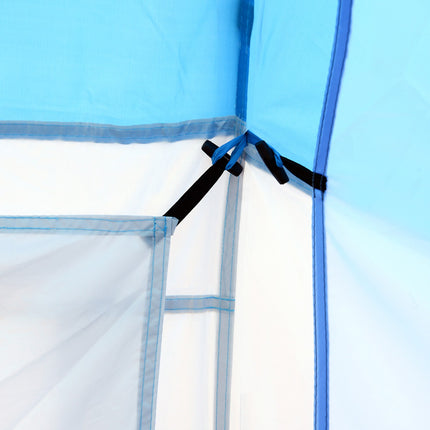 Tente de camping familiale tunnel avec 2 cabines de couchage pour 4 à 6 personnes, bleue (L 430 x l 240 x H 170 cm)