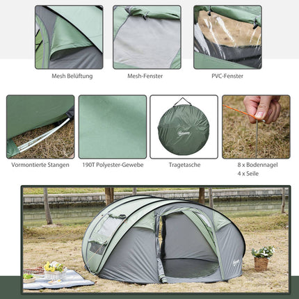 Campingzelt für 4-5 Personen, dunkelgrün/grau, wasserdicht