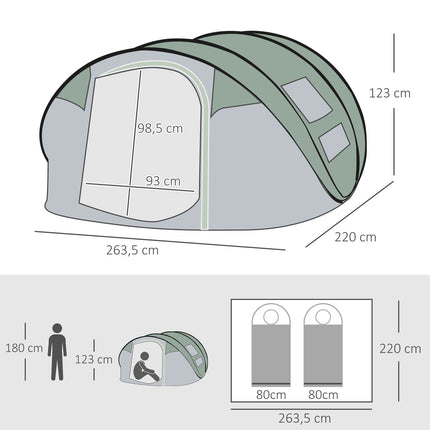 Campingzelt für 4-5 Personen, dunkelgrün/grau, wasserdicht