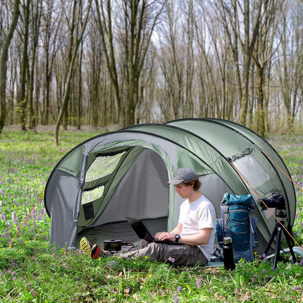 Campingzelt für 4-5 Personen, dunkelgrün/grau, wasserdicht