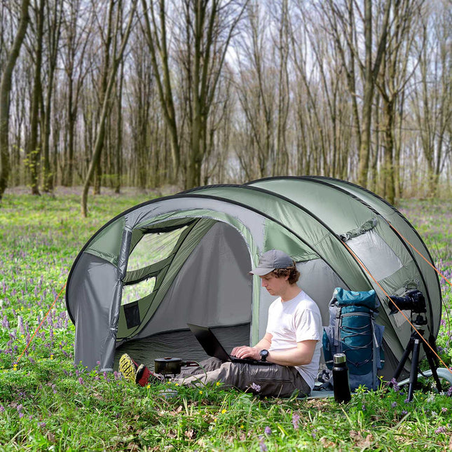 Campingzelt für 4-5 Personen, dunkelgrün/grau, wasserdicht