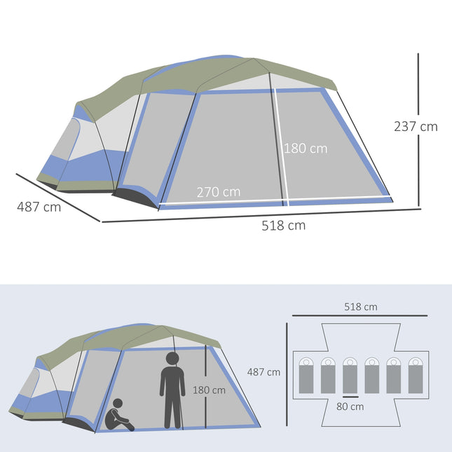 Campingzelt für 6-8 Personen, wasserdichtes Kuppelzelt mit Vorzelt