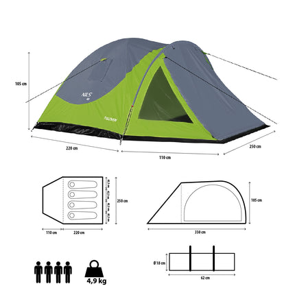 Camping Tent, Green-Gray, 2-Person, Waterproof