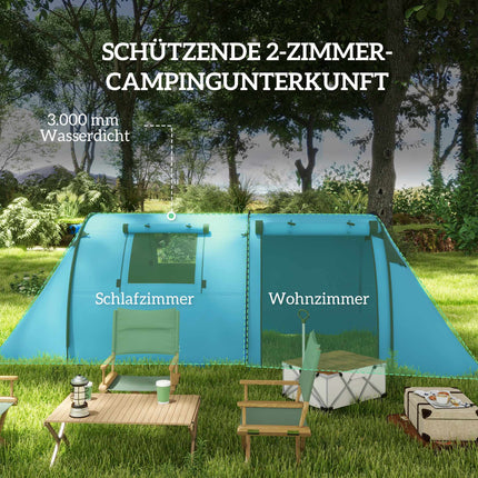 Camping Tent for 4 People, Waterproof, 2-Room Design