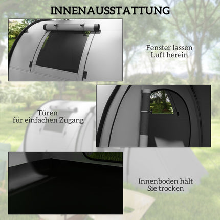 Campingzelt für 4 Personen, Wasserdicht, 2-Raum-Design
