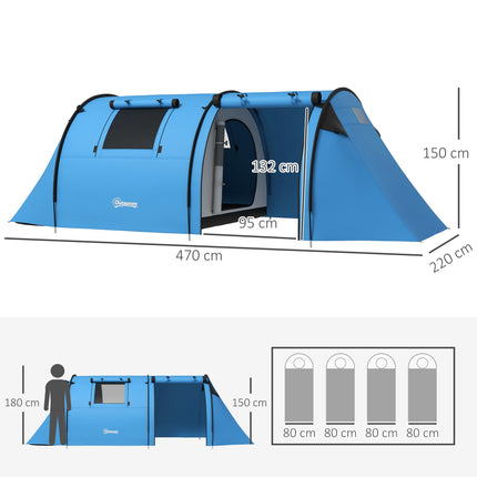 Camping Tent for 4 People, Waterproof, 2-Room Design