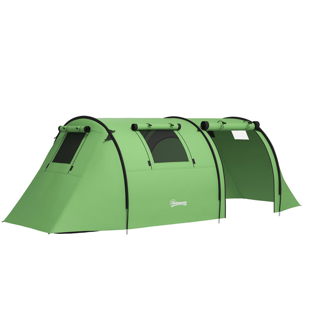 Kampeertent voor 4 personen, waterdicht, 2 compartimenten, donkergroen