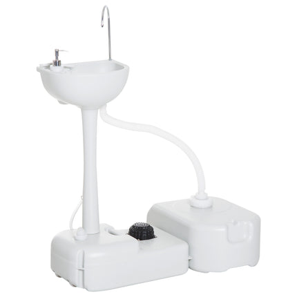 Lavabo de camping avec bac de récupération des eaux usées, réservoir d'eau de 17 litres, évier avec distributeur, mobile, en PEHD, gris, 83 x 50 x 103 cm