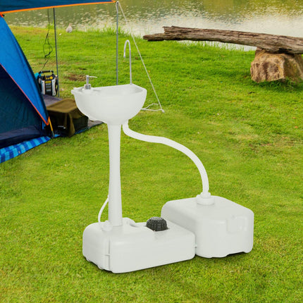 Lavabo de camping avec bac de récupération des eaux usées, réservoir d'eau de 17 litres, évier avec distributeur, mobile, en PEHD, gris, 83 x 50 x 103 cm