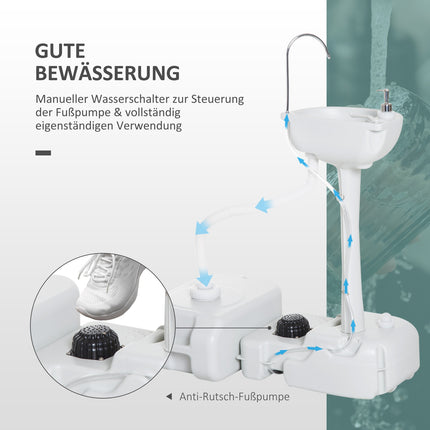 Lavabo de camping avec bac de récupération des eaux usées, réservoir d'eau de 17 litres, évier avec distributeur, mobile, en PEHD, gris, 83 x 50 x 103 cm