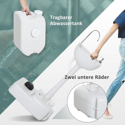 Lavabo de camping avec bac de récupération des eaux usées, réservoir d'eau de 17 litres, évier avec distributeur, mobile, en PEHD, gris, 83 x 50 x 103 cm