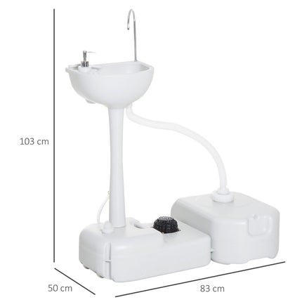 Lavabo de camping avec bac de récupération des eaux usées, réservoir d'eau de 17 litres, évier avec distributeur, mobile, en PEHD, gris, 83 x 50 x 103 cm