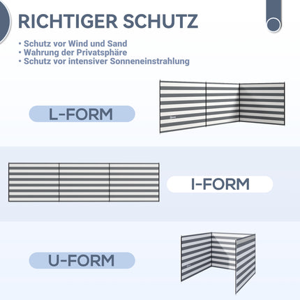 Camping-Windschutz mit Stahlstangen, 540 x 150 cm, Grau/Weiß